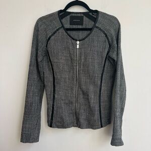 Maison Scotch Black & White Boucle Zipper Roundneck Long Sleeve Straight Hem Swe